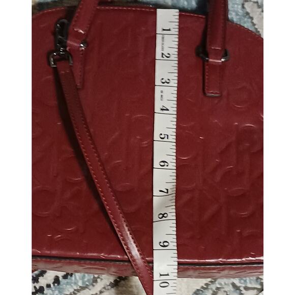 Calvin Klein Logo Red Vegan CK Embossed Handbag Purse with Shoulder Strap EUC - Picture 5 of 11